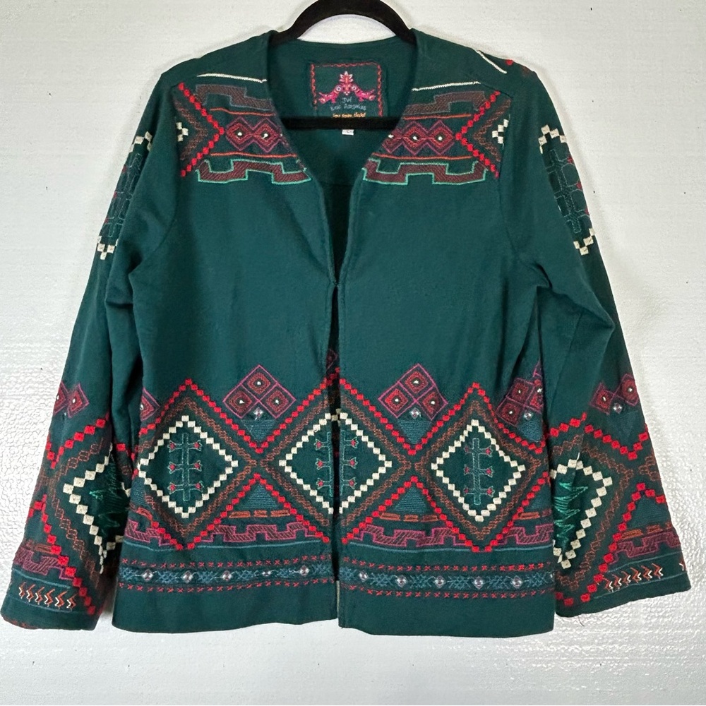 Johnny Was Teal Aztec Embroidered Jacket Women’s Size‎ Large
